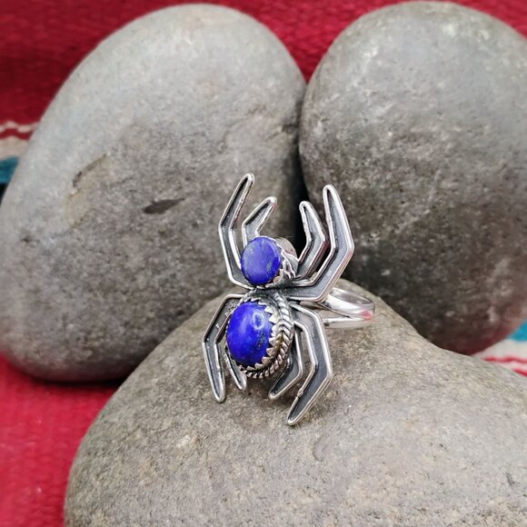 Handmade Sterling Silver Spider Ring w/Blue Lapis Size 7 - Picture 3 of 8